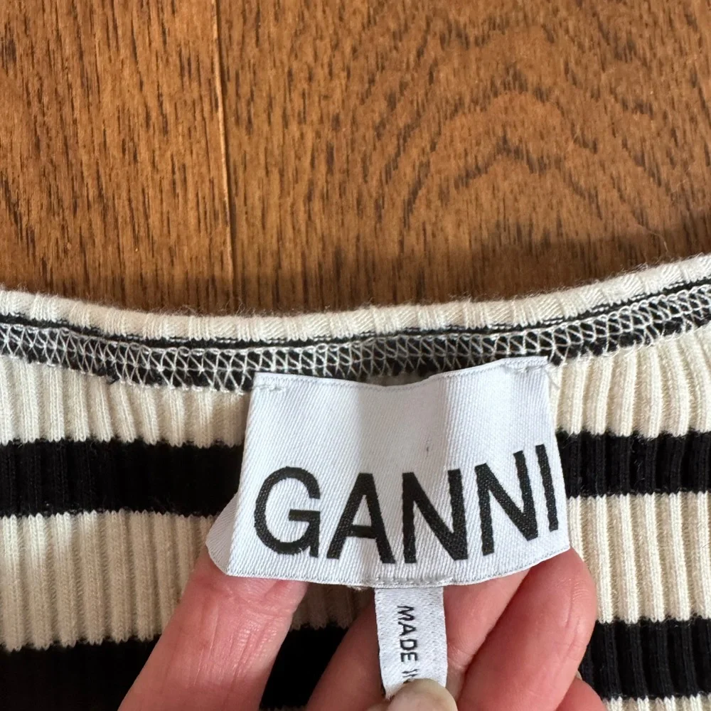 Ganni Black and White Striped Midi Dress - Picture 3 of 4